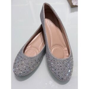 NIB Top Moda Bruce-5 Silver Rhinestone Crystal Ballet Flats Sz 8.5 Sparkly